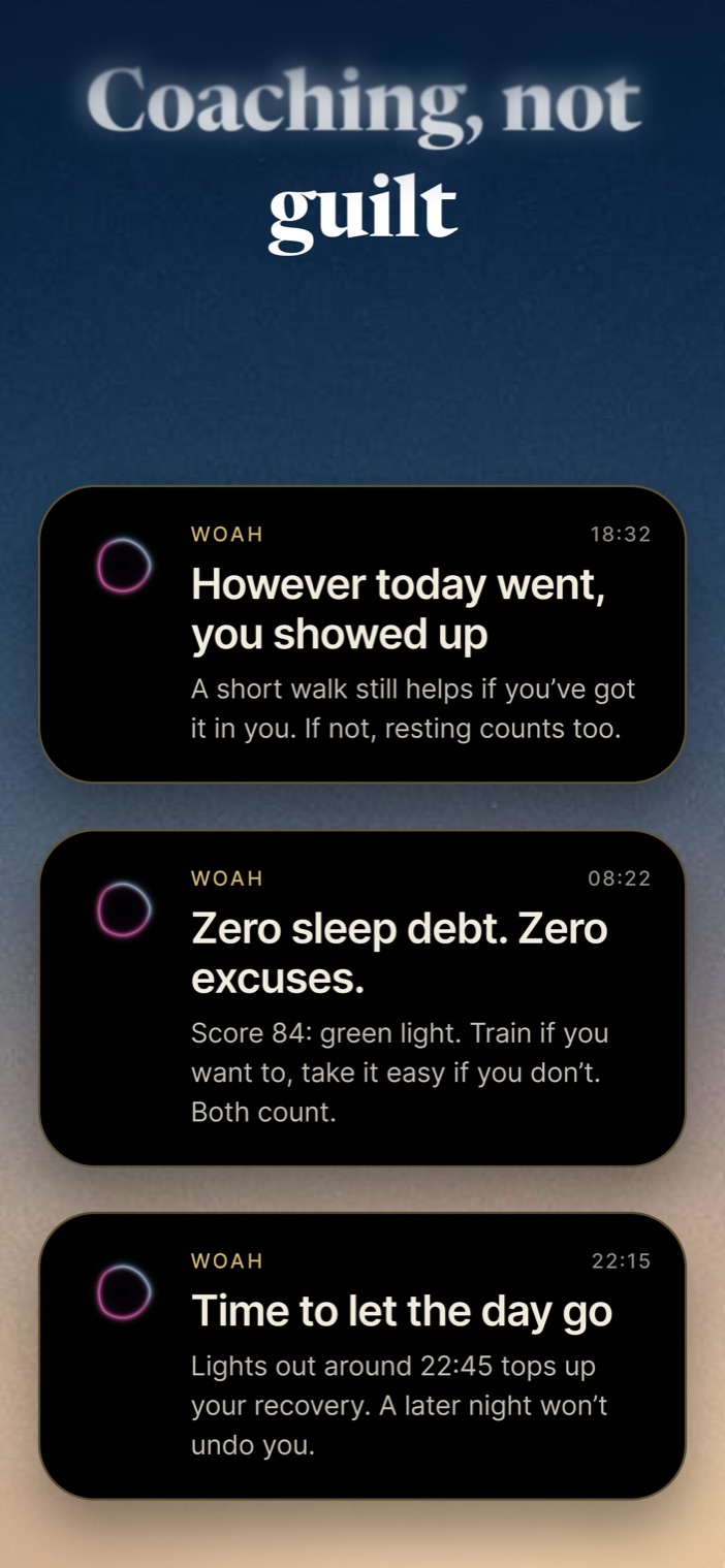 Coaching, not guilt — calm, personal daily notifications